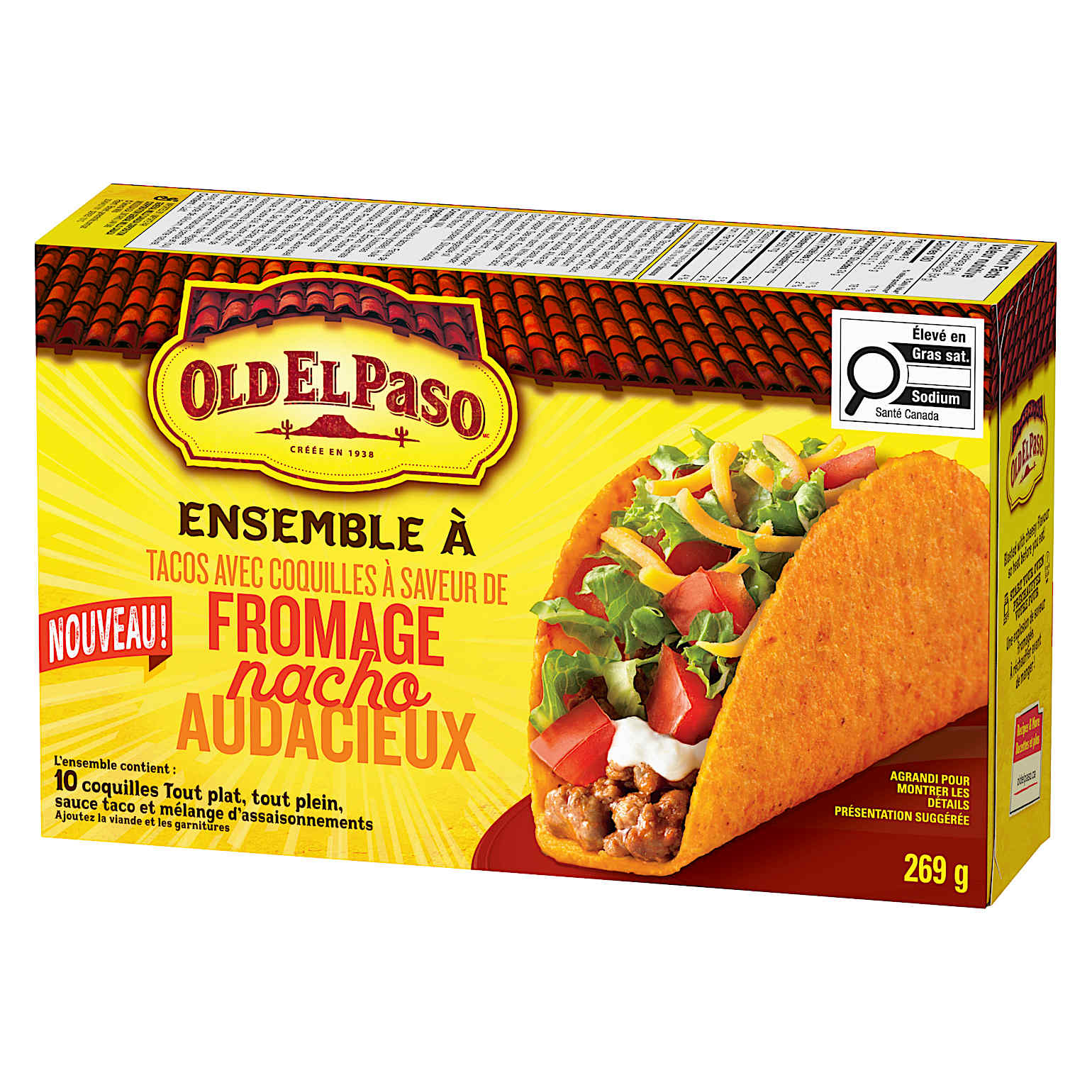 Packshots of Old El Paso Ensemble à tacos avec coquilles à saveur de fromage nacho audacieux